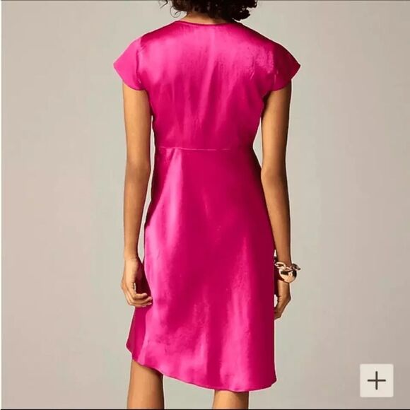 J Crew Short-sleeve slip dress in textured satin Women’s Size 4 Fuchsia Pink - Picture 3 of 10